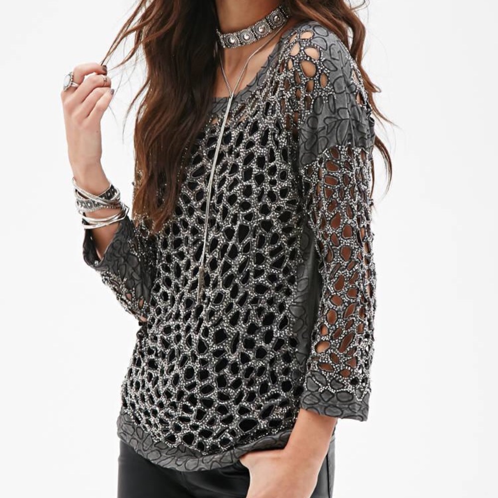 Grey Beaded Top